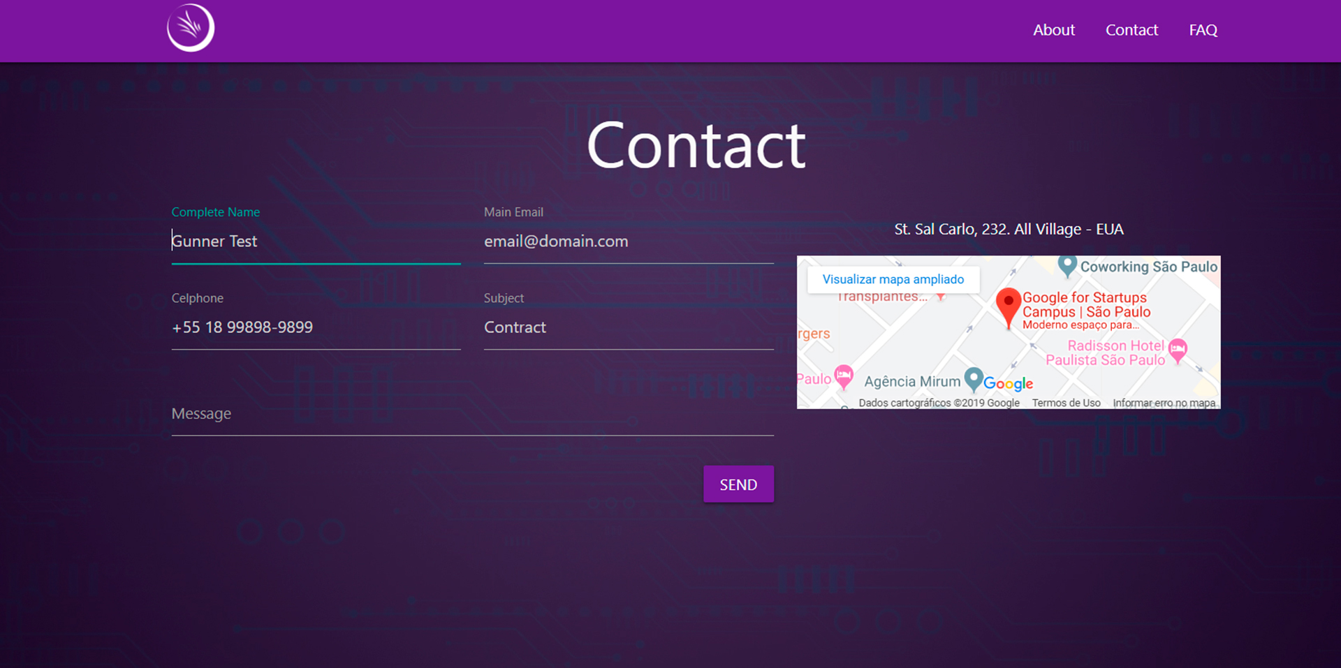 Páginas de contato usando o Materialize CSS